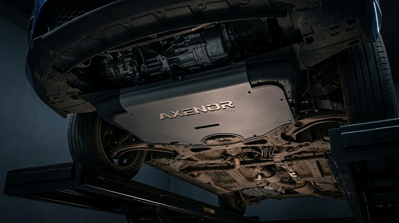 Premium SUV undercarriage with AXENOR precision skid plate installed